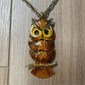 Vintage Gold and‎ Brown Owl Pendant Necklace